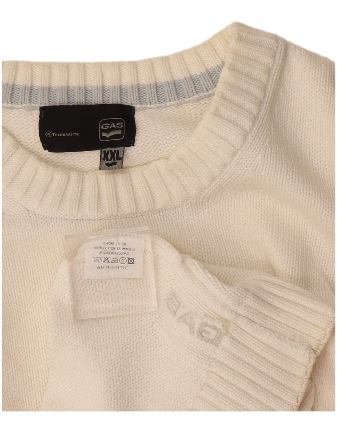 Gas Herre Crew Neck Jumper Sweater 2XL Hvid Bomuld