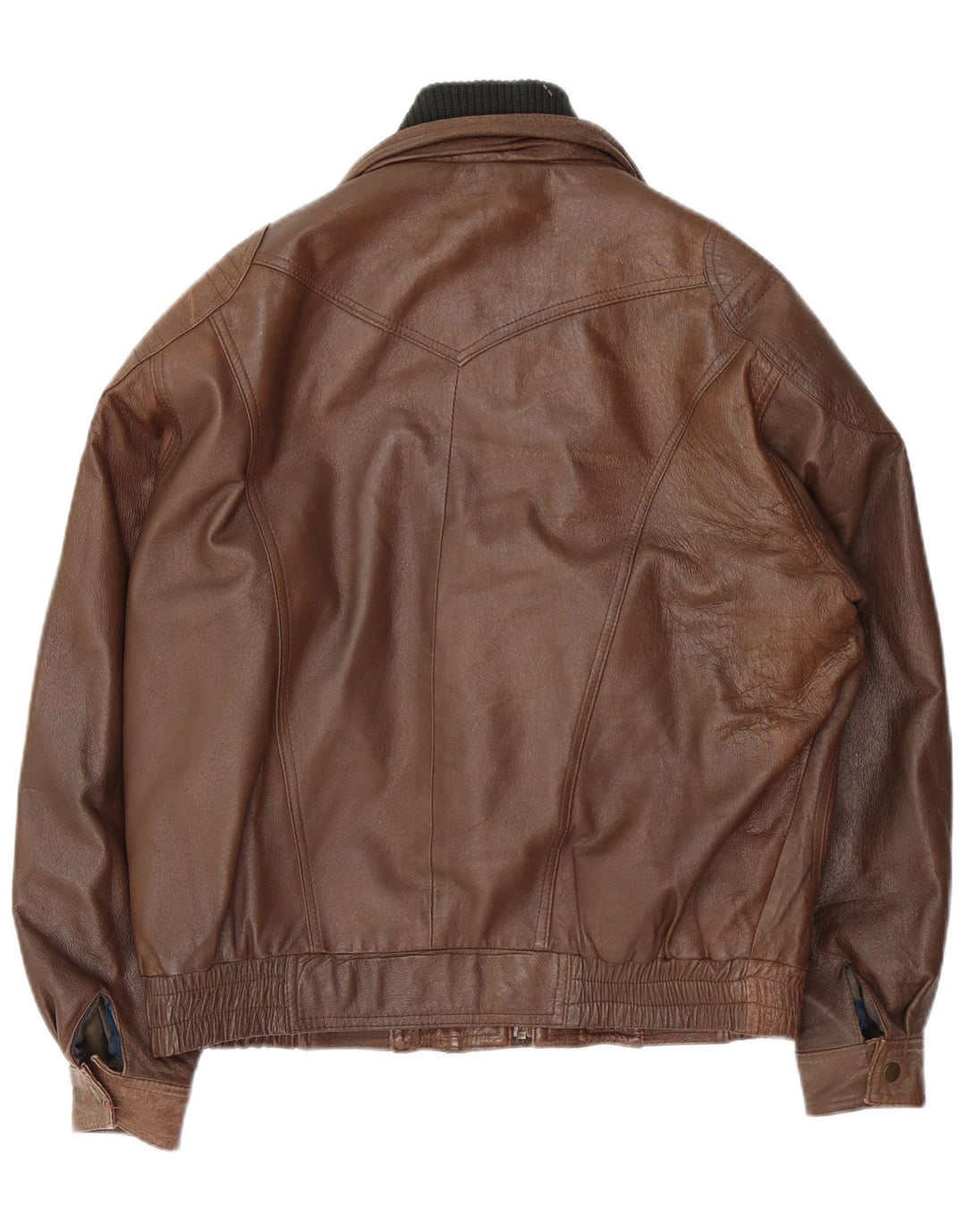 VINTAGE Herre Loose Fit Læderjakke UK 34 XS Brunt Læder