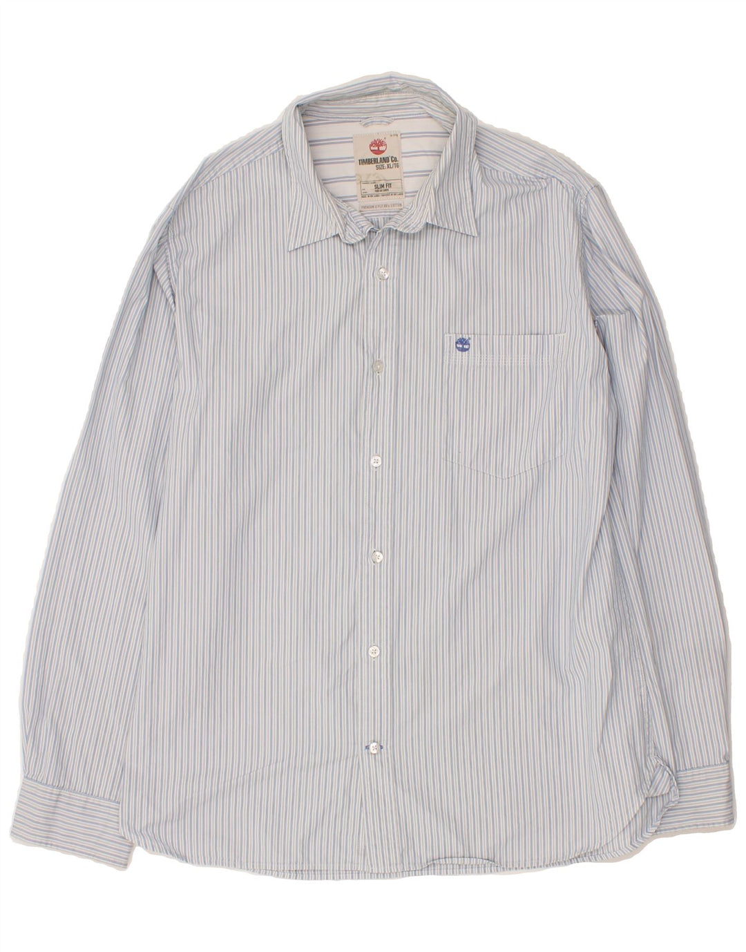 TIMBERLAND Mens Slim Fit Shirt XL Blue Striped Vintage Timberland and Second-Hand Timberland from Messina Hembry 