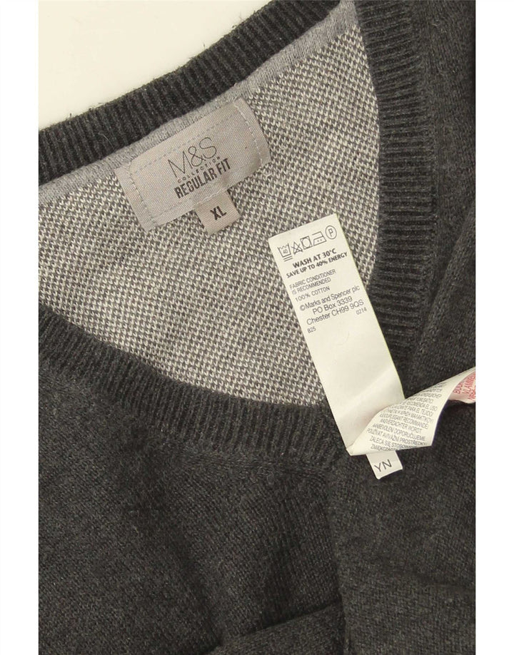 Marks & Spencer Herre Regular Fit V-hals sweater XL Grå Bomuld