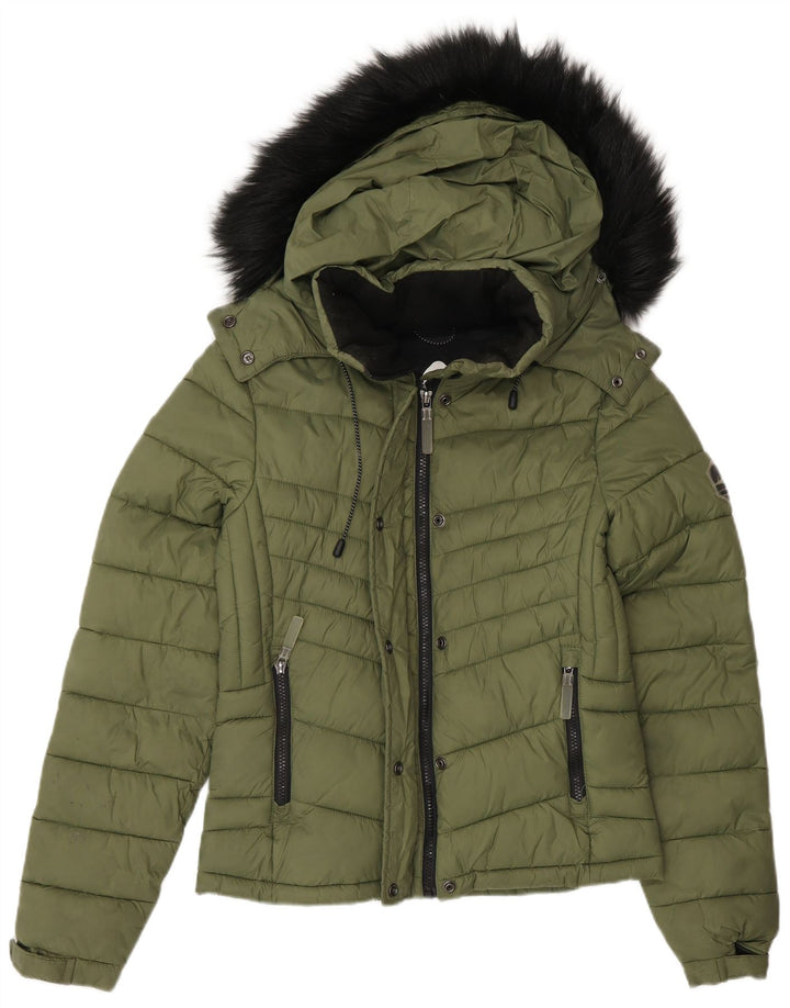 Superdry Polstret hættejakke til kvinder UK 8 Lille grøn nylon