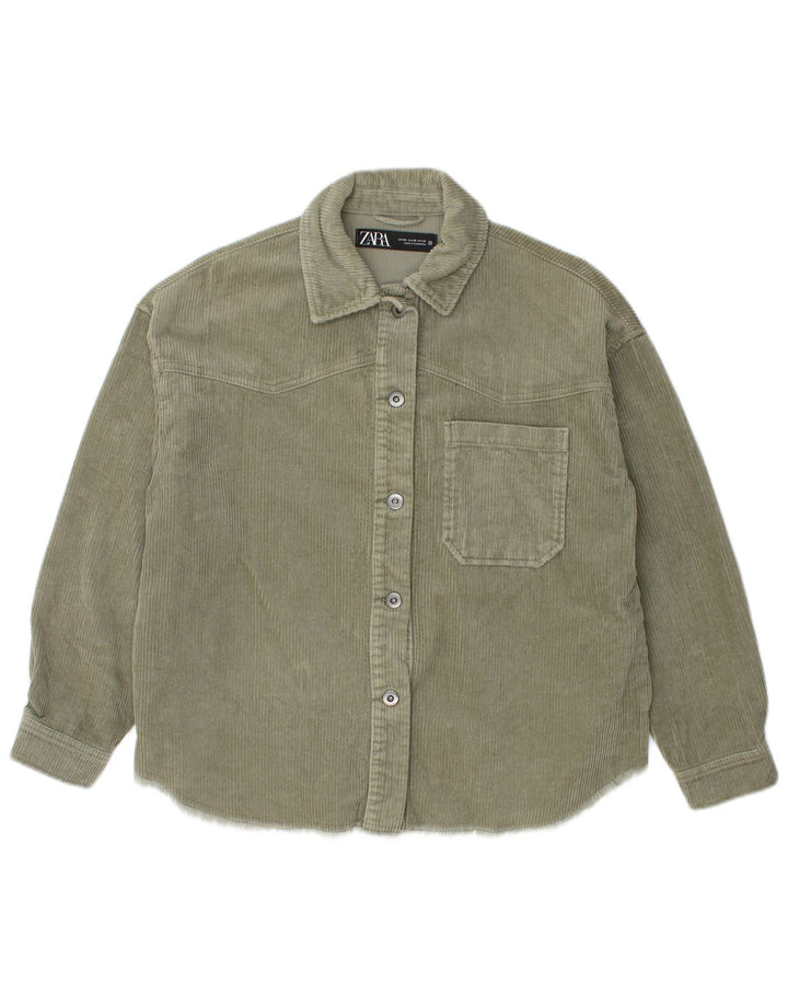 ZARA Dame Loose Fit Overshirt Corduroy Skjorte UK 6 XS Grøn Bomuld