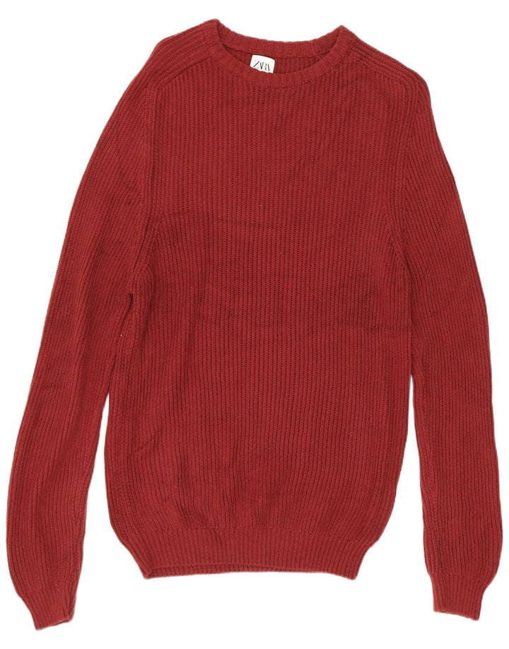 Zara Herre Boat Neck Jumper Sweater Medium Bourgogne Bomuld