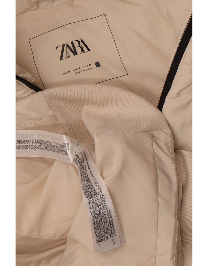 Zara Dame Hætte Polstret Gilet UK 12 Medium White Polyester