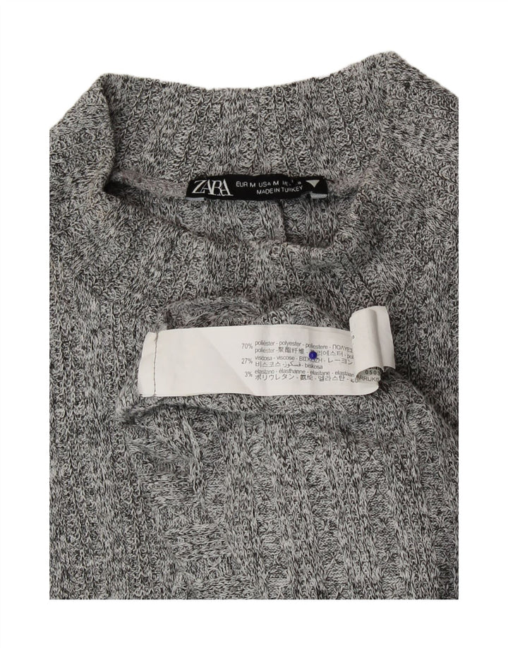 Zara Dame Maxi Longline Jumper Dress UK 12 Medium Grey Flecked Polyester