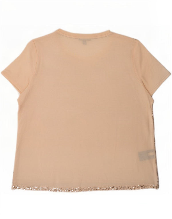 Tommy Hilfiger Dame Paillet T-Shirt Top UK 18 XL Pink Bomuld