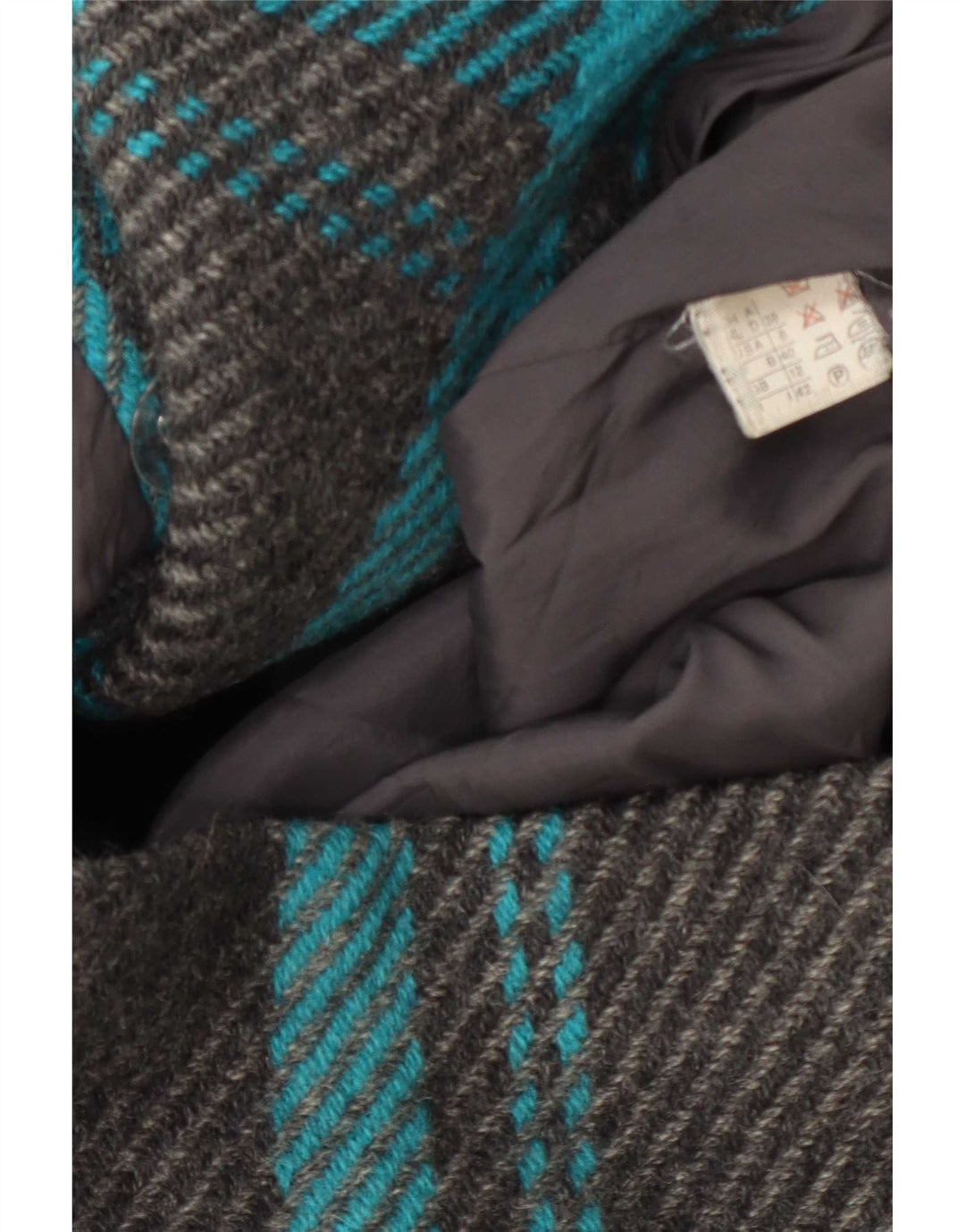 Vintage dame dobbeltradet frakke UK 12 Medium turkis plaid uld