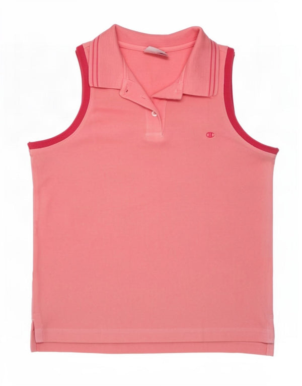 Champion Dame ærmeløs polo shirt UK 14 Large Pink Bomuld