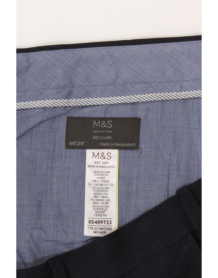 Marks & Spencer Herre Regular Cropped Trousers W44 L26 Navy Blue Polyester