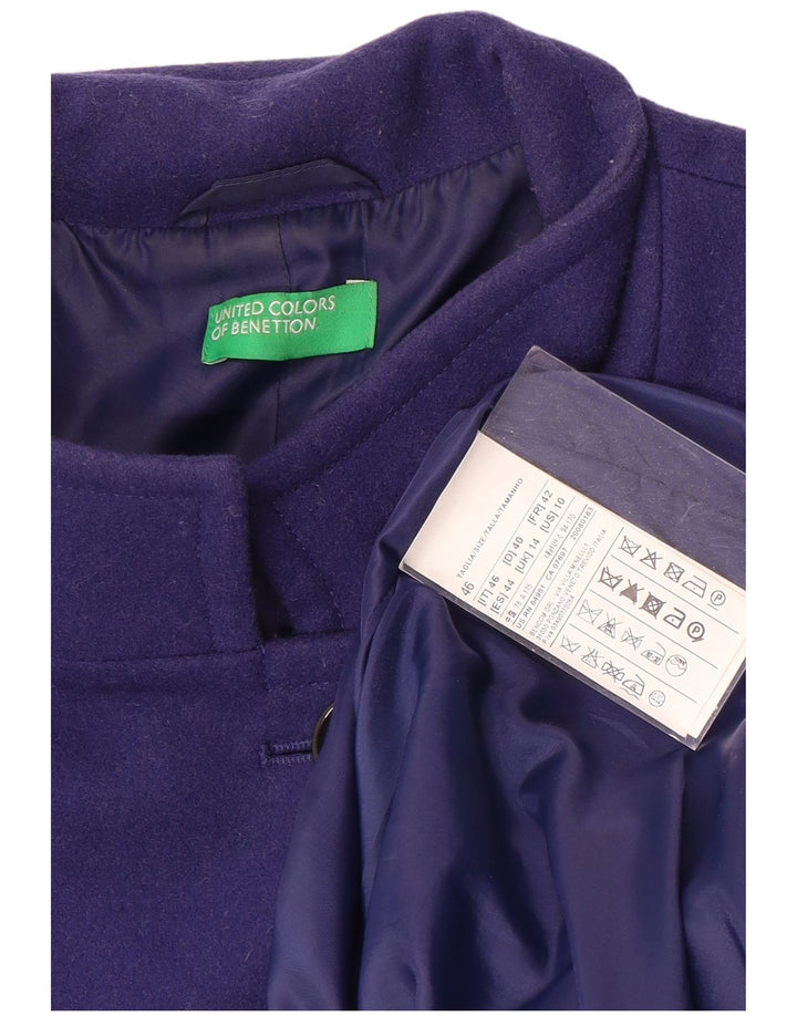 Benetton Dame Overfrakke UK 14 Stor Lilla Uld