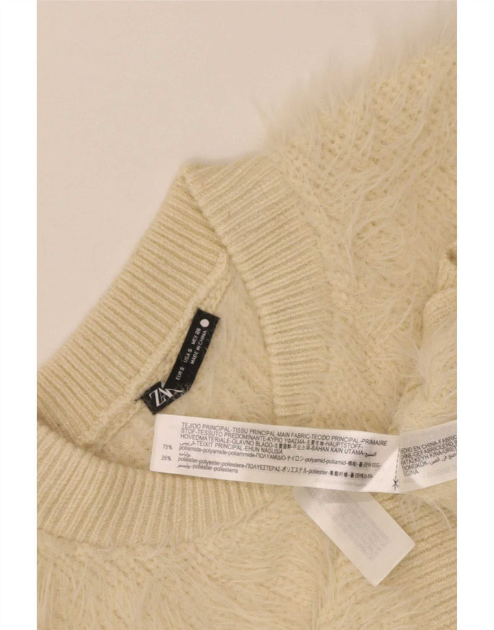 Zara Womens Crop Cardigan Sweater UK 8 Small Beige Polyester