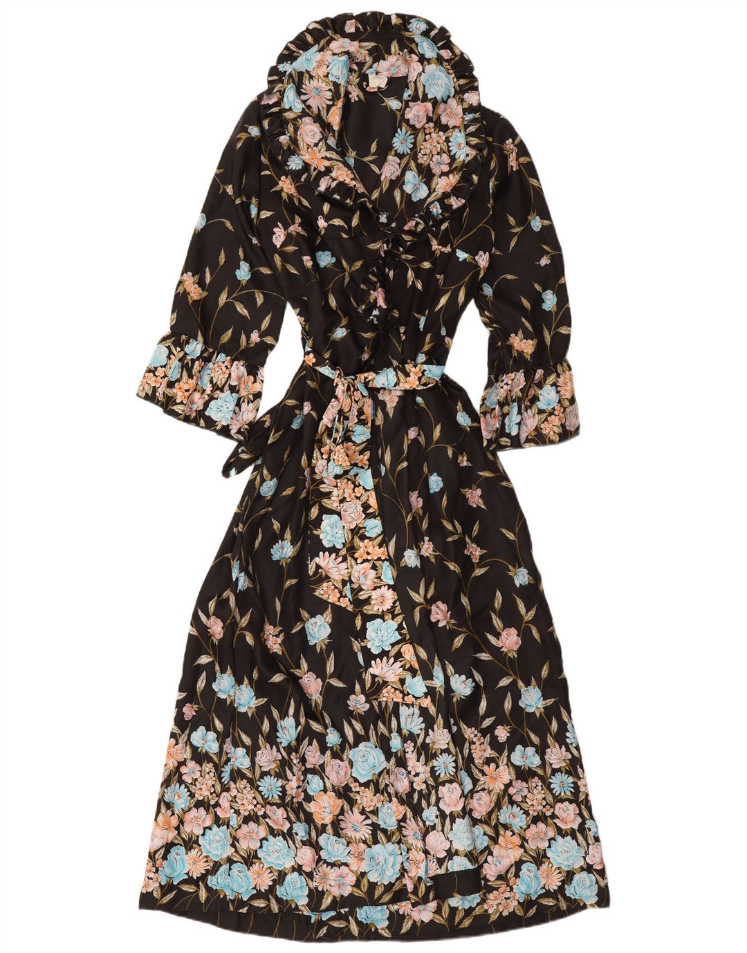 Vintage Dame Langærmet Robe Maxi Kjole IT 44 Medium Black Floral