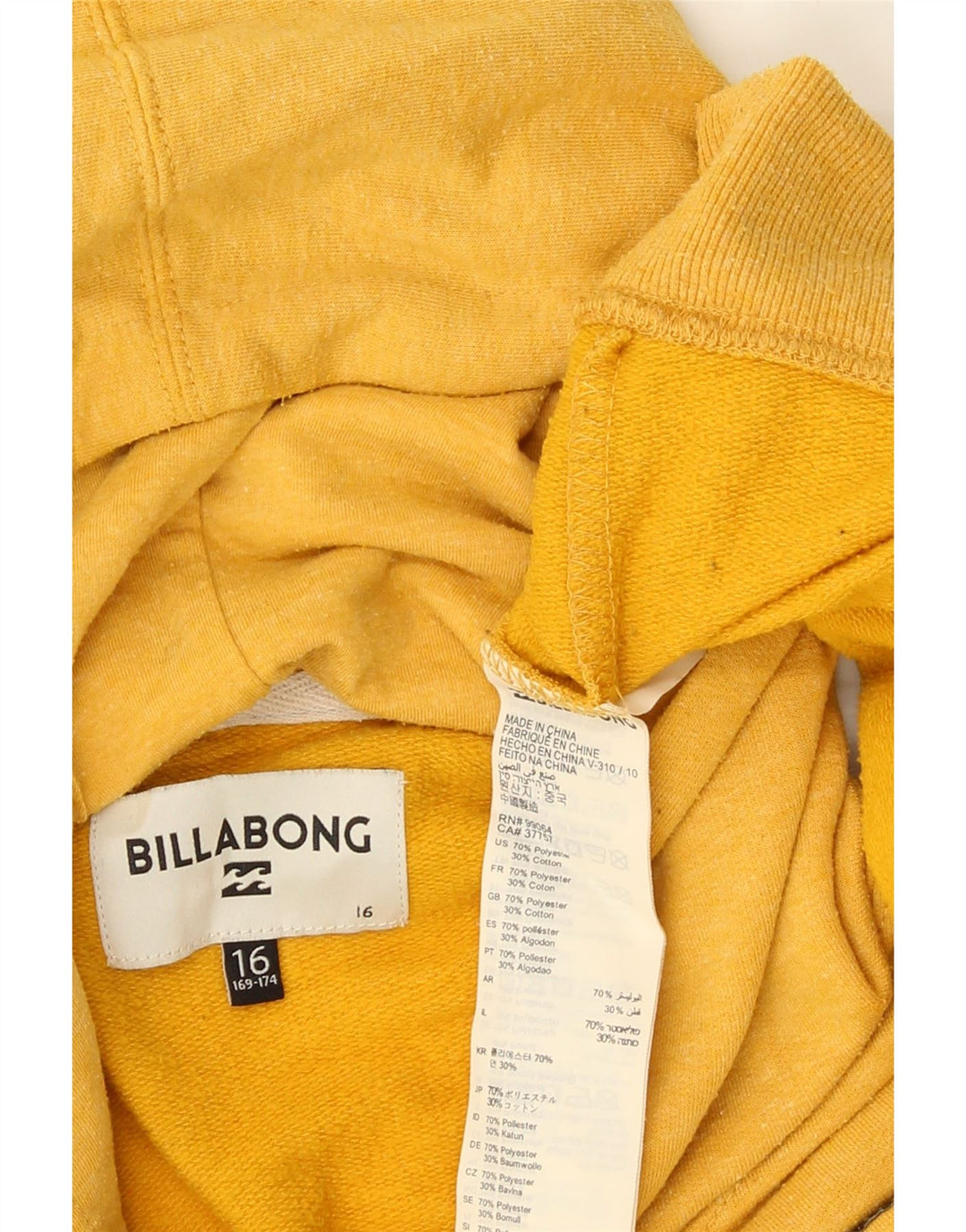 Billabong Boys Hoodie Jumper 15-16 år Gul polyester