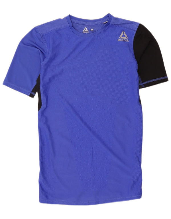 Reebok Dame T-Shirt Top UK 12 Medium Blue Colourblock Polyester