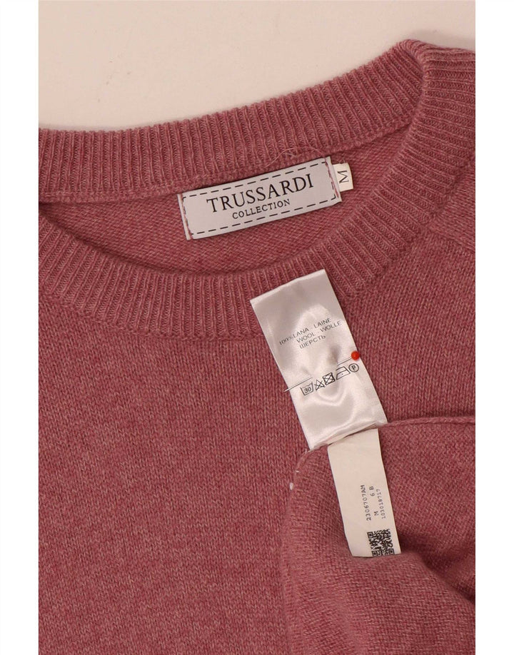 Trussardi Herre Crew Neck Jumper Sweater Medium Pink Uld