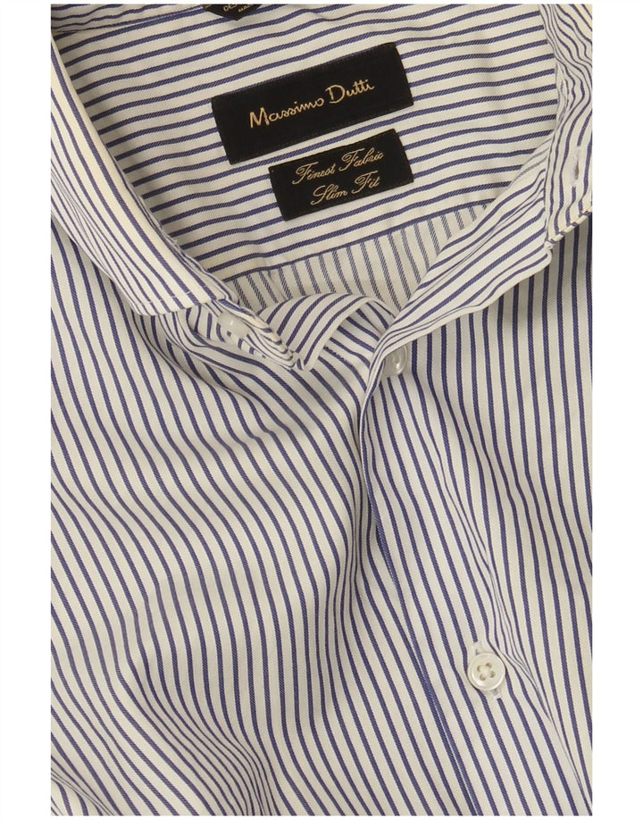 MASSIMO DUTTI Mens Slim Fit Shirt Size 15 1/2 39 Medium Blue Striped