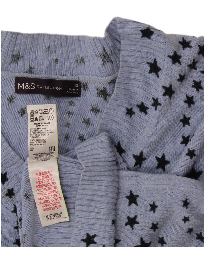 Marks & Spencer Dame abstrakt mønster V-hals sweater UK 12 Medium