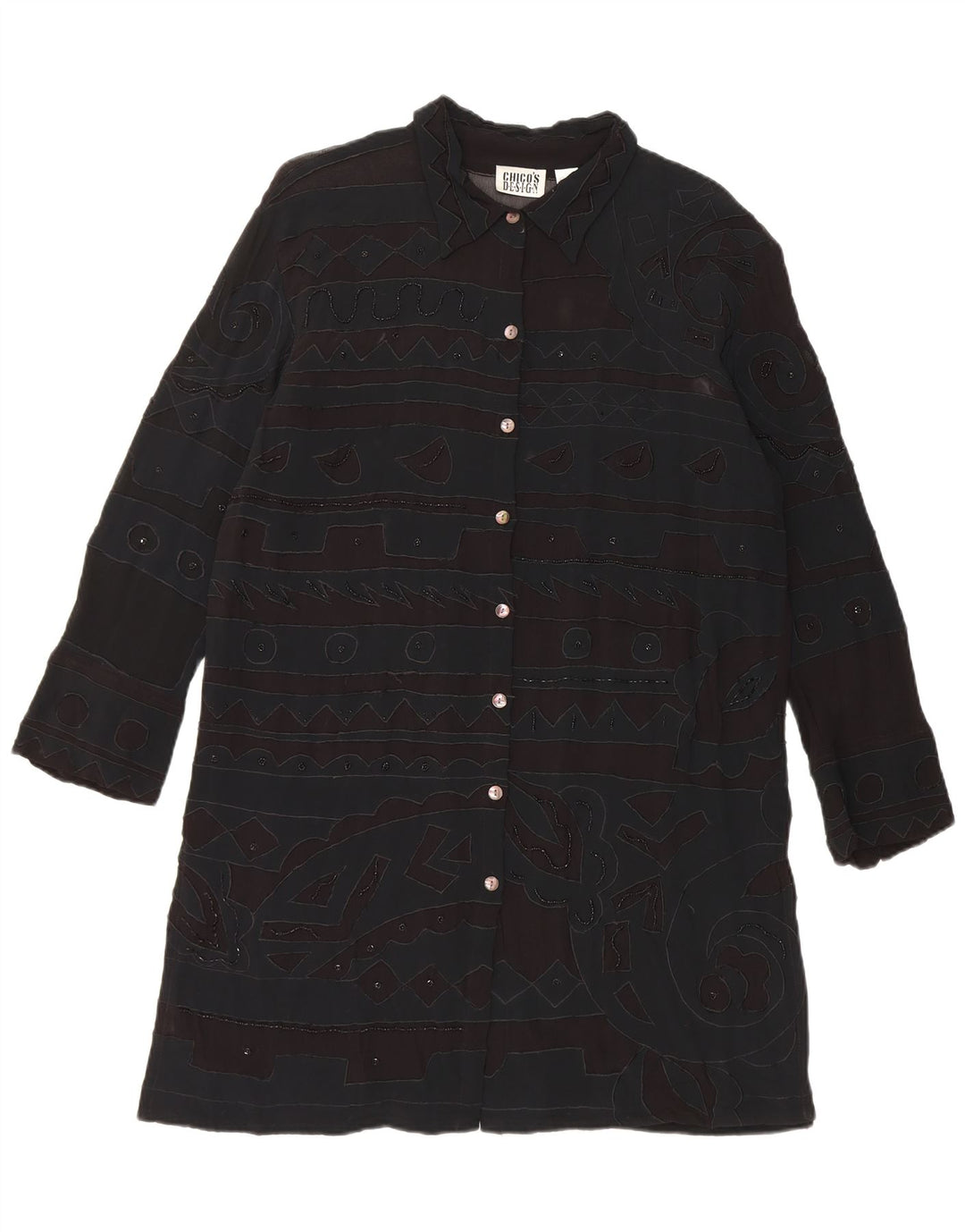 Chico's skjortekjole til kvinder UK 14 Medium Black Geometric Rayon