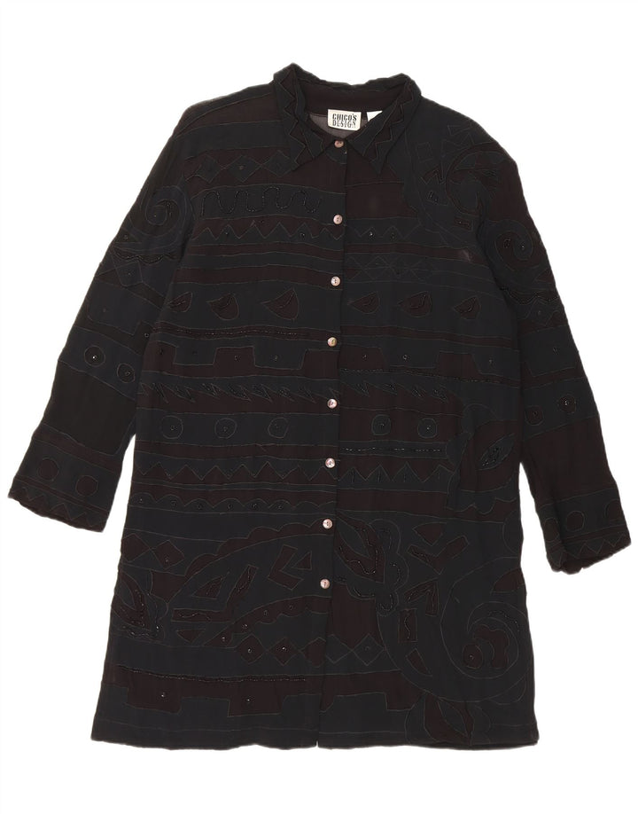 Chico's skjortekjole til kvinder UK 14 Medium Black Geometric Rayon
