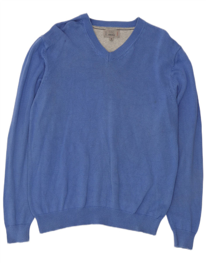Marks & Spencer Herre V-hals sweater mellemblå bomuld
