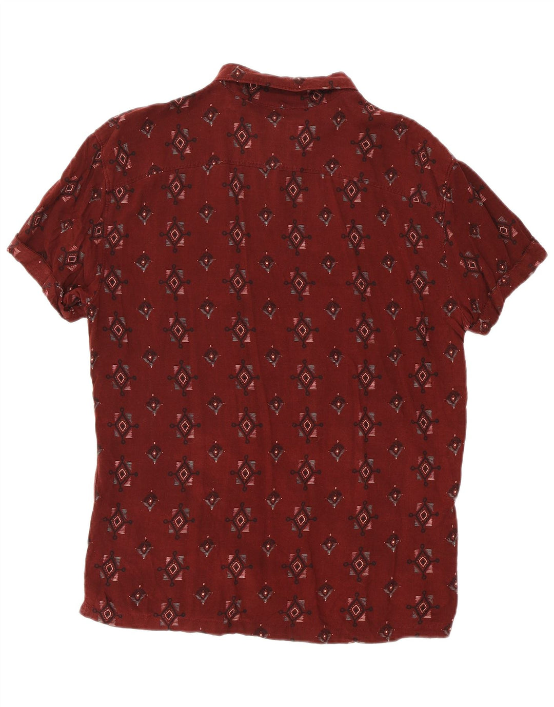 PULL & BEAR Herre kortærmet skjorte Medium Maroon geometrisk viskose