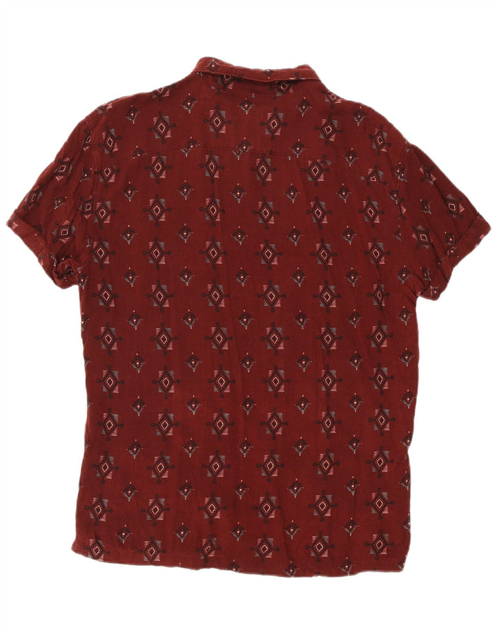 PULL & BEAR Herre kortærmet skjorte Medium Maroon geometrisk viskose