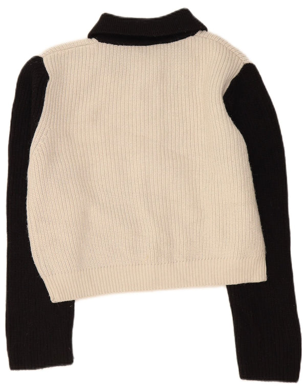 Zara Womens Crop Cardigan Sweater UK 14 Medium Black Colourblock Acryl