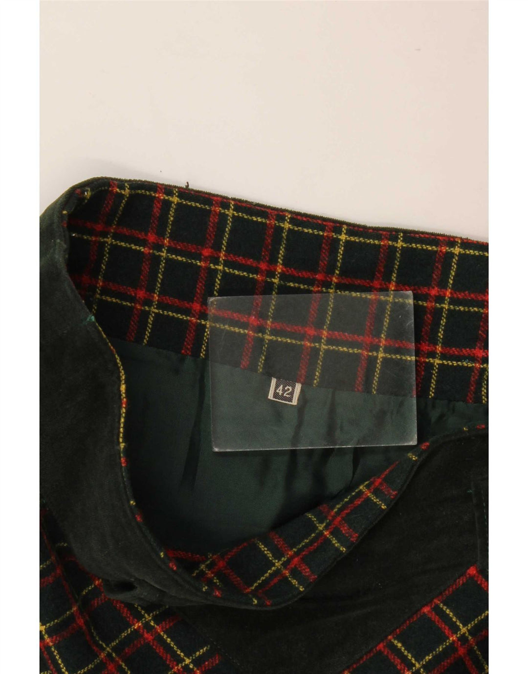 Vintage dame A-line nederdel IT 42 Medium W26 Grøn ternet