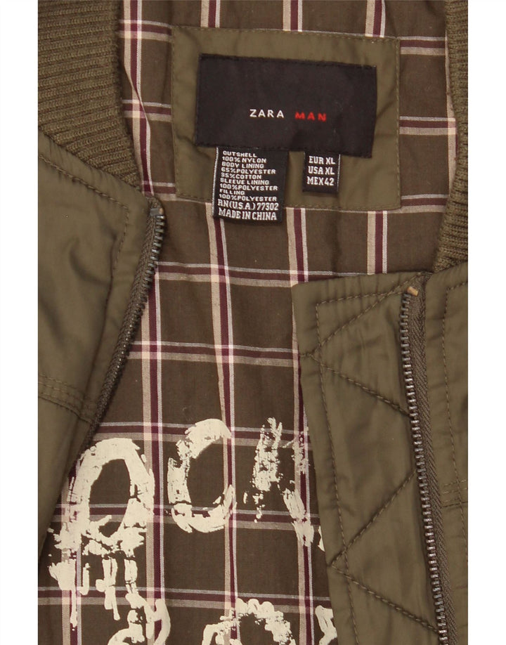 Zara Herre Military Bomber Jacket UK 42 XL Khaki Nylon
