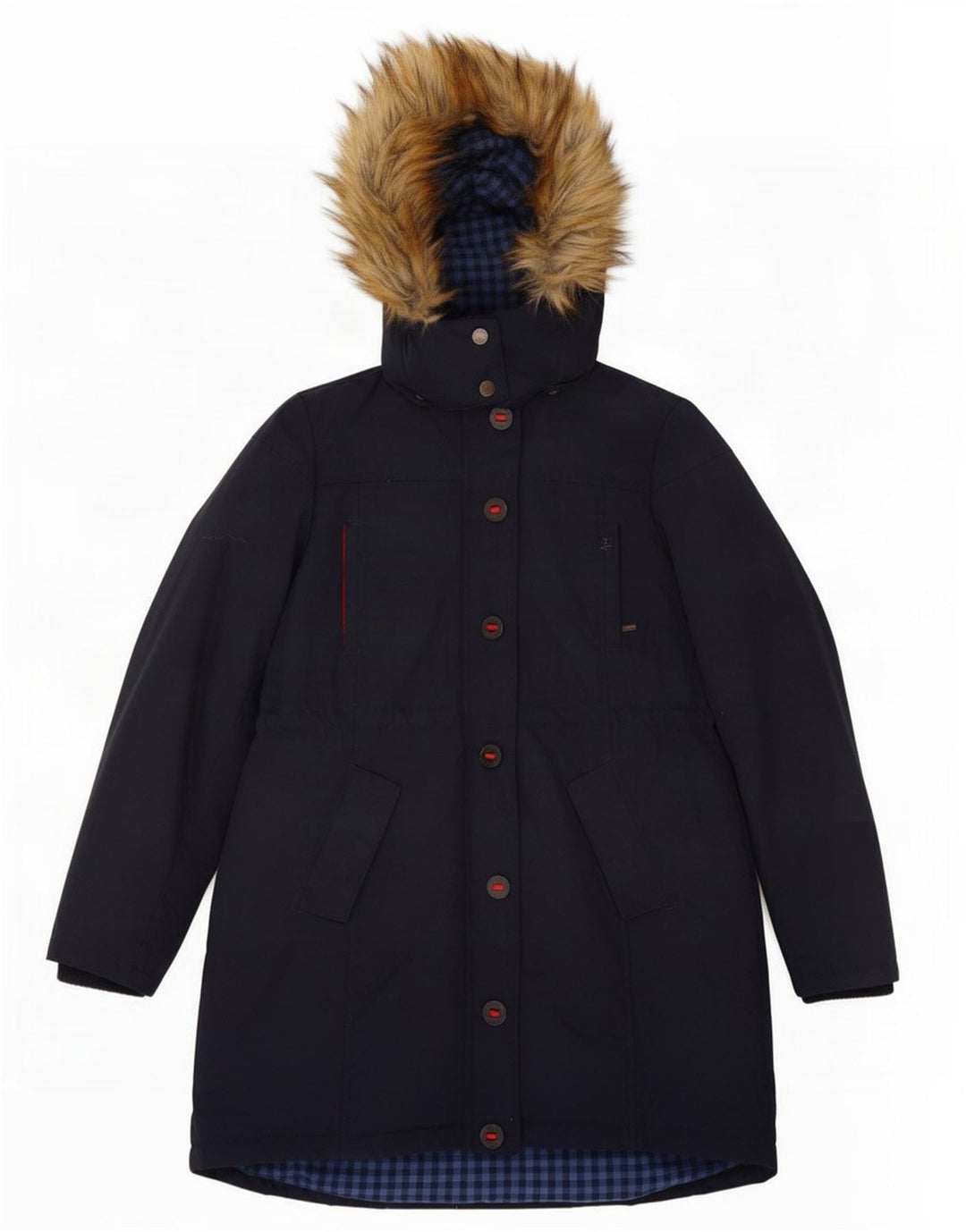 Fat Face Dame Hætte Polstret Frakke UK 14 Medium Navy Blue Nylon