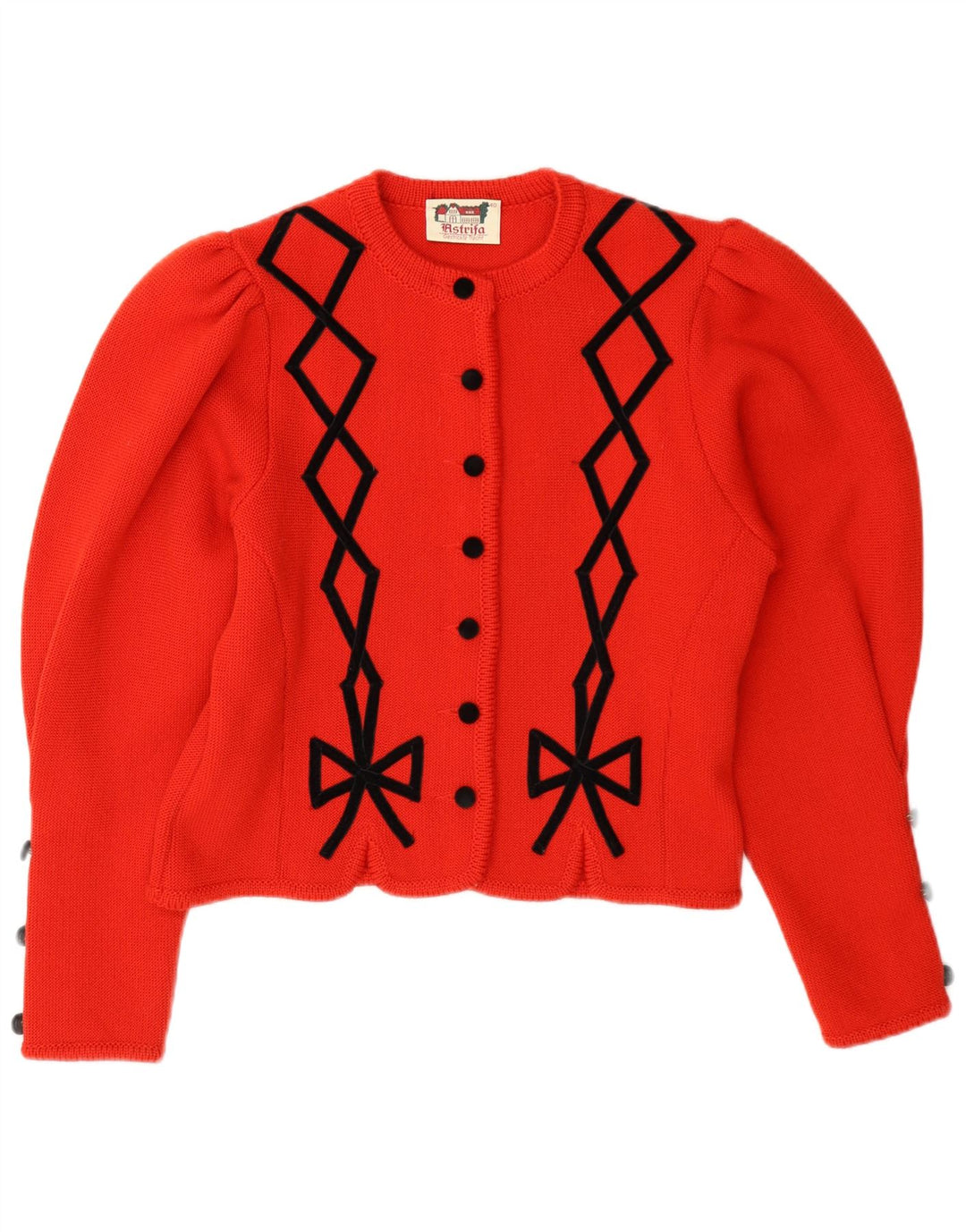 Astrifa Dame Crop Cardigan Sweater EU 40 Medium Rød Geometrisk Uld