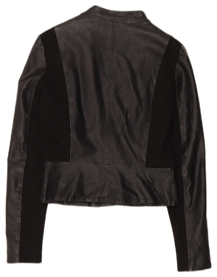 French Connection Womens Crop Biker Jacket UK 6 XS Sort polyurethan