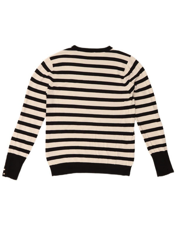 Zara Dame Boat Neck Jumper Sweater UK 14 Stor Sort Stribet Viscose