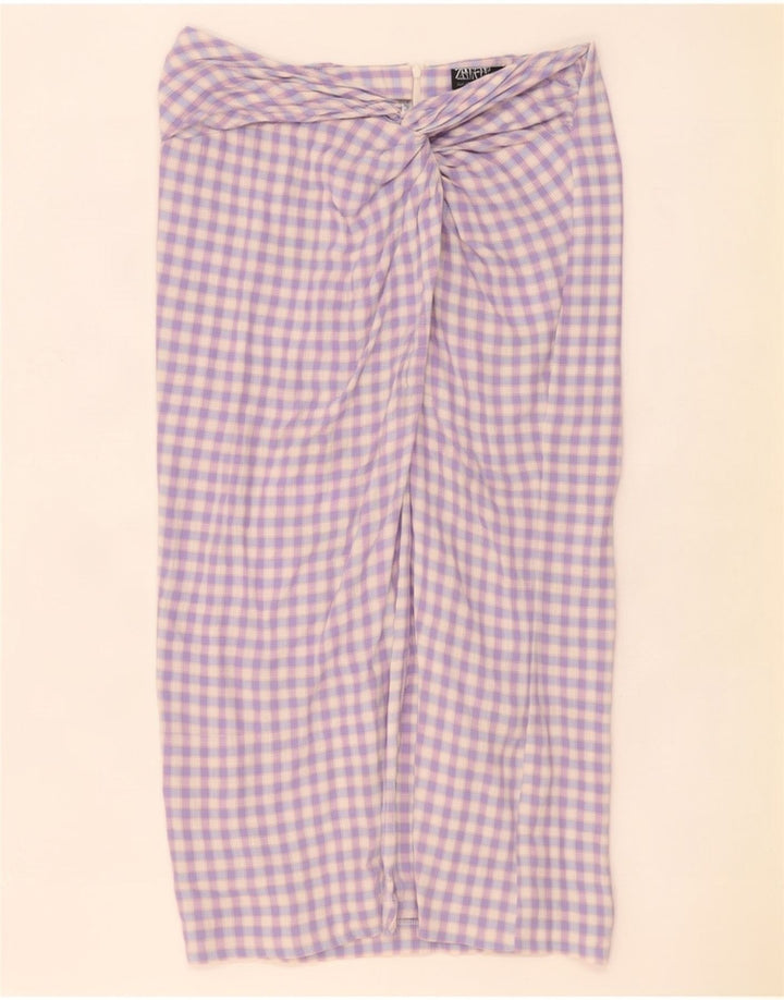 Zara Dame Maxi Nederdel Large W32 Lilla Gingham