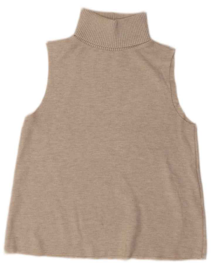 Zara Dame ærmeløs rullehals sweater UK 12 Medium Beige