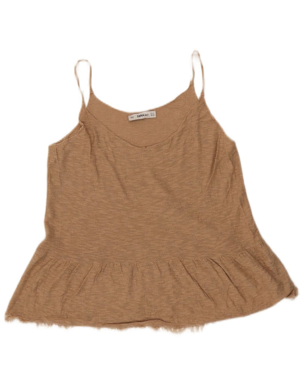 Zara Womens Crop Knit Cami Top UK 10 Small Beige Flecked Bomuld