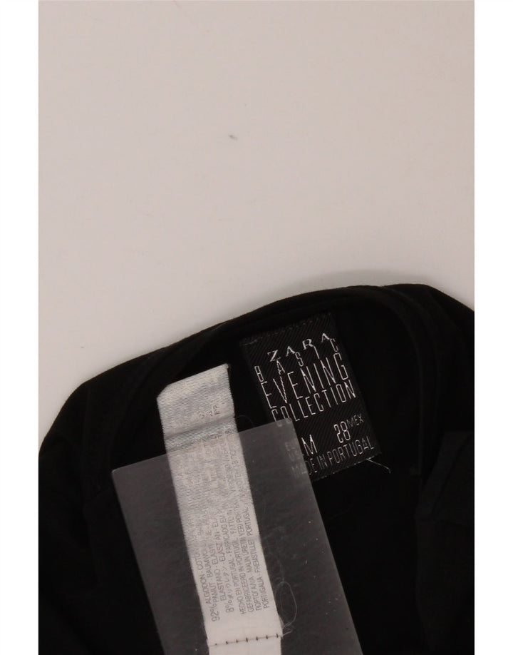 Zara Grafisk T-Shirt Top UK 12 Medium Sort Bomuld