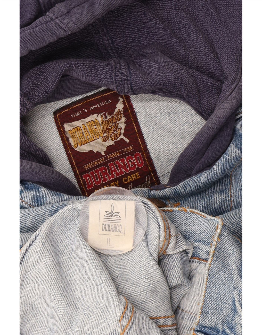 DURANGO Denimjakke med hætte til mænd UK 40 Large Blue Colourblock Bomuld