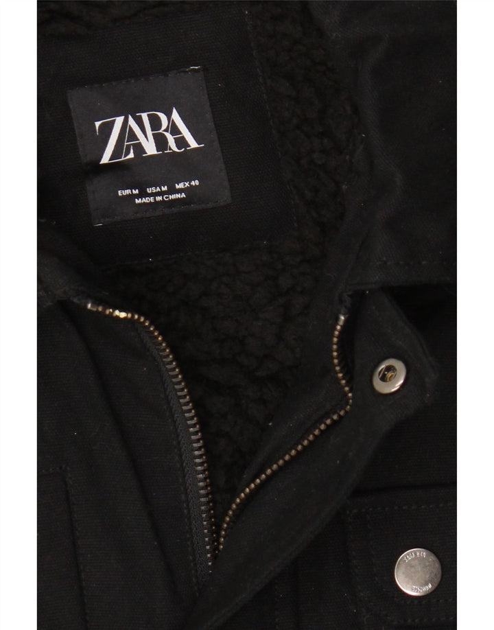 Zara Herre Sherpa Utility Jacket UK 38 Medium Sort Bomuld