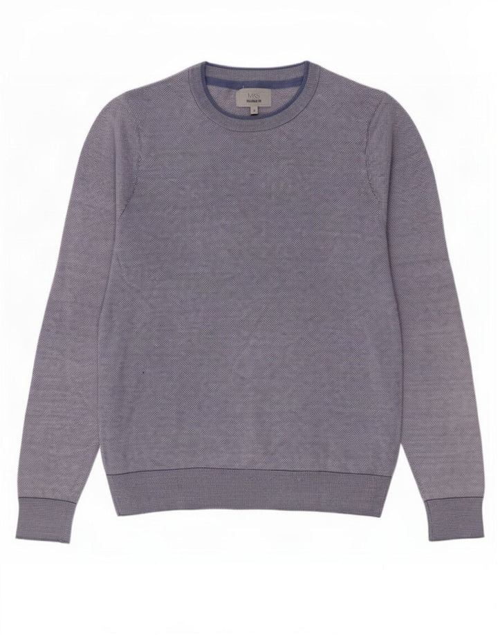 Marks & Spencer herre skræddersyet pasform rund hals sweater lille blå