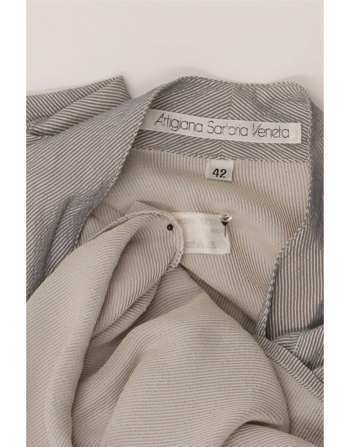 Vintage dameskjorte bluse IT 42 Mellemgrå nålestribet silke