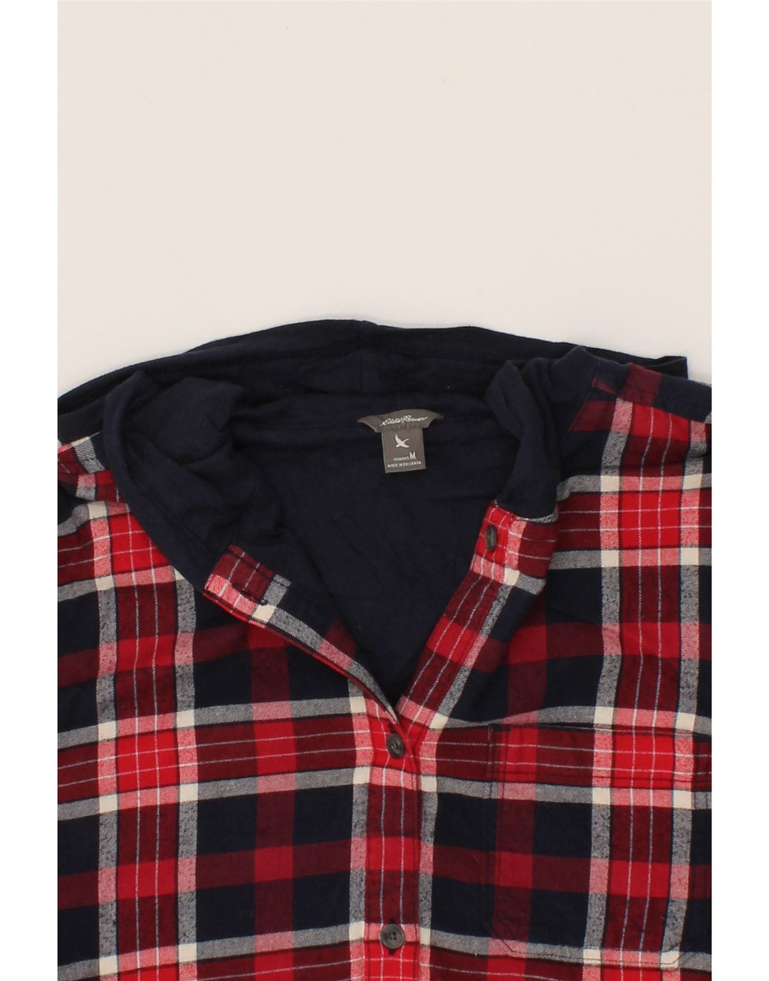 EDDIE BAUER Womens Hooded Flannel Shirt UK 14 Medium Red Check Cotton Vintage Eddie Bauer and Second-Hand Eddie Bauer from Messina Hembry 