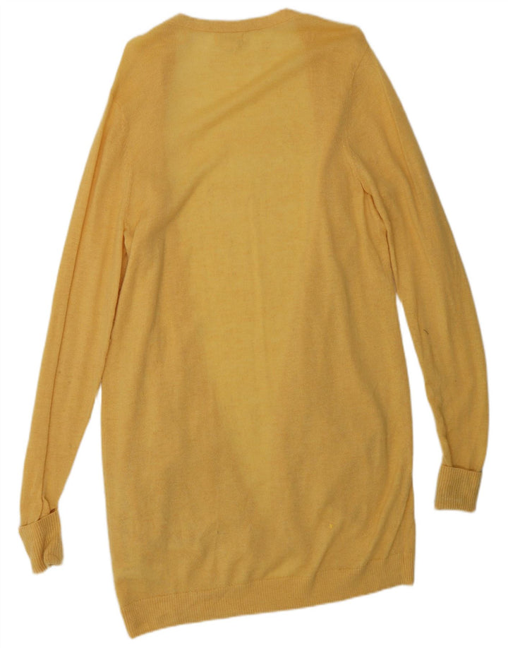 FAT FACE Womens Longline Open Cardigan Sweater UK 14 Medium Yellow Wool