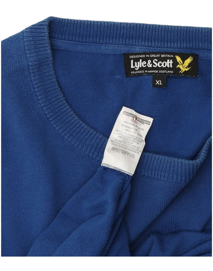 LYLE & SCOTT Herre sweater med rund hals XL blå bomuld