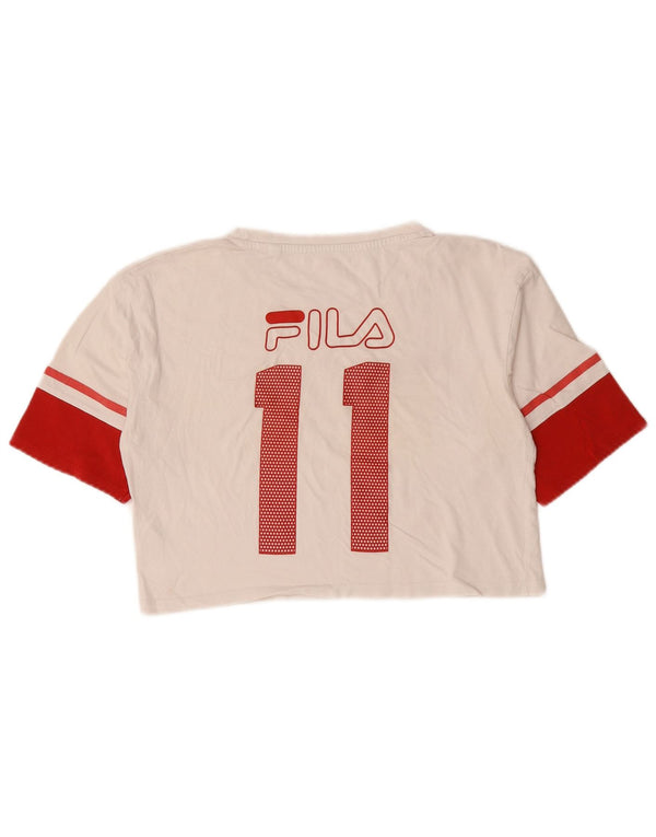 Fila Womens Crop Grafisk T-Shirt Top UK 10 Small White Colourblock Bomuld