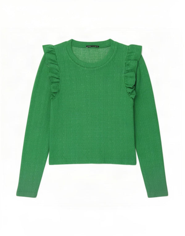 Zara Womens Crop Top Langærmet UK 12 Medium Green