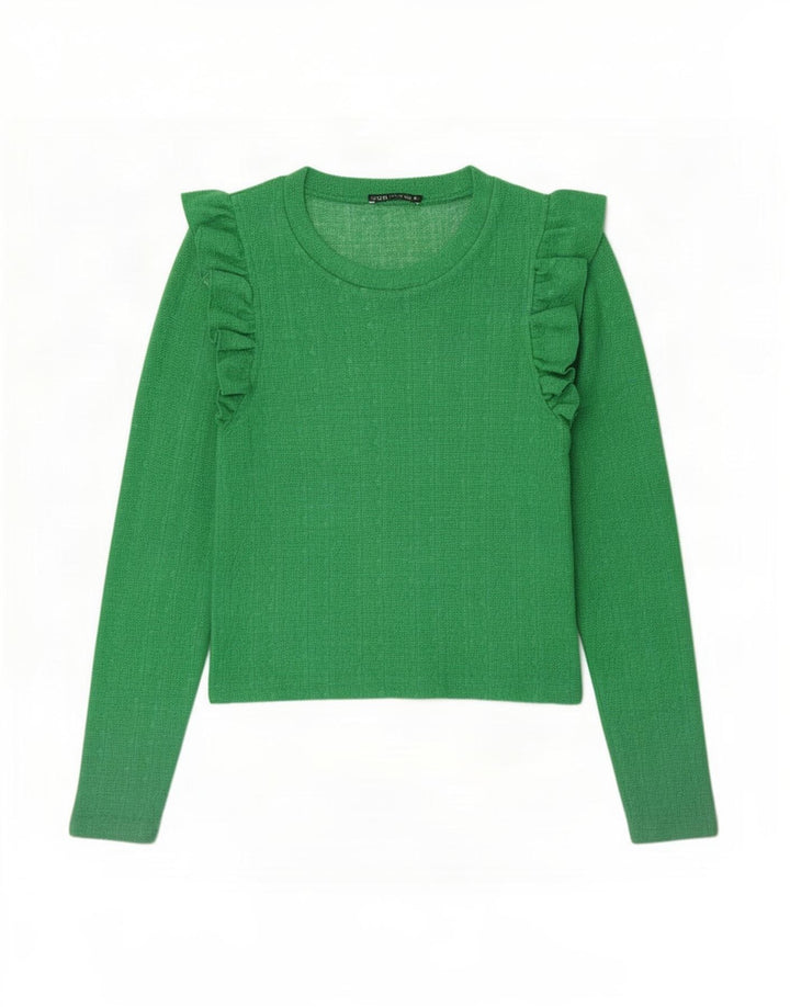 Zara Womens Crop Top Langærmet UK 12 Medium Green