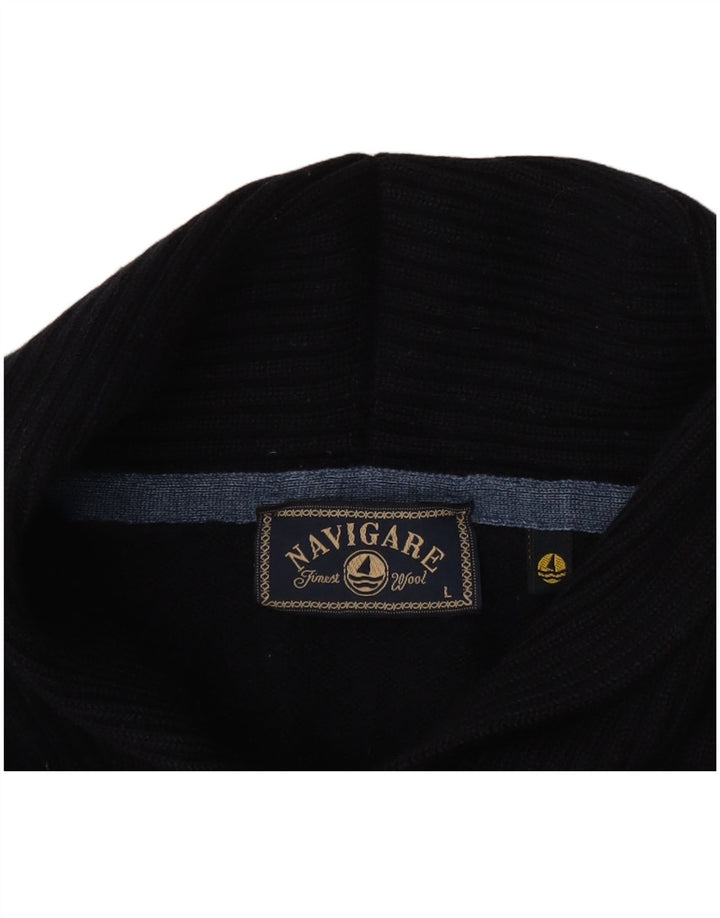 Navigare Herre Shawl Neck Jumper Sweater Large Navy Blue Uld
