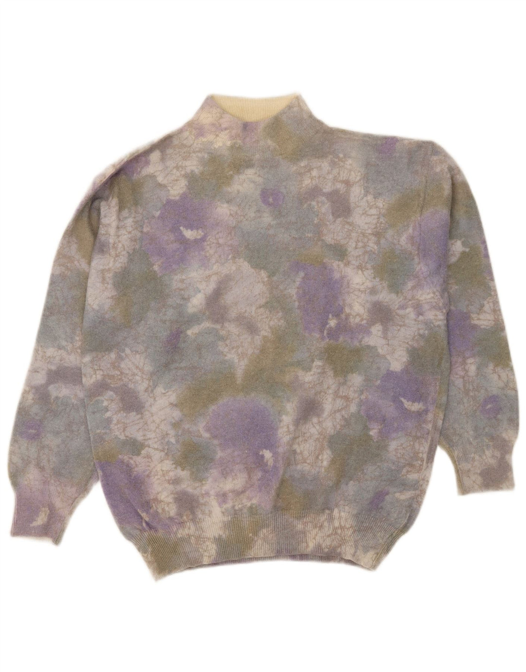 Vintage Dame Turtle Neck Jumper Sweater UK 14 Stor flerfarvet Tie Dye