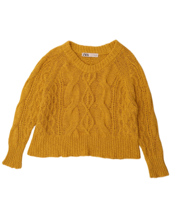 Zara Womens Oversized Boat Neck Jumper Sweater UK 10 Small Yellow Cotton